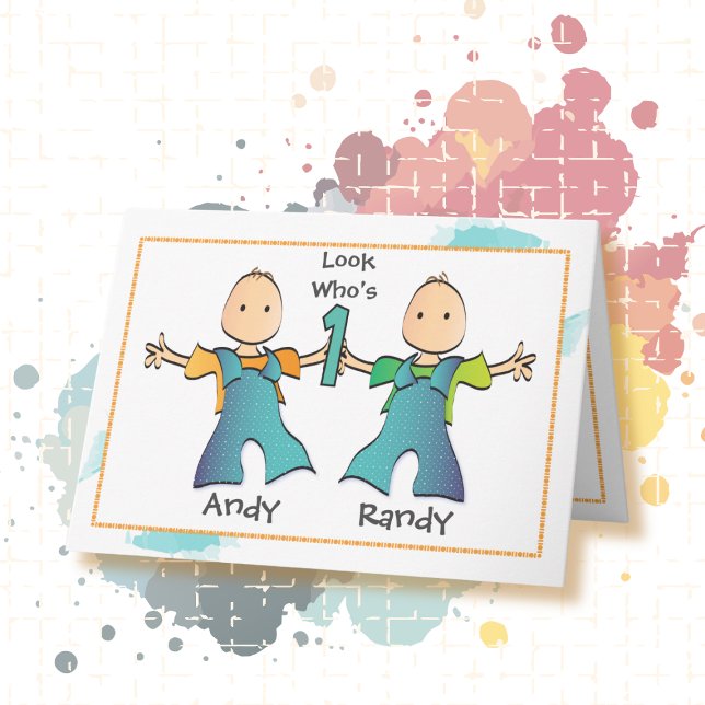 Carte Twin Boys 1er Anniversaire Carton adorable (Créateur téléchargé)