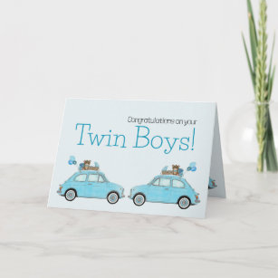 Carte Twin Boys Fiat 500 Félicitations
