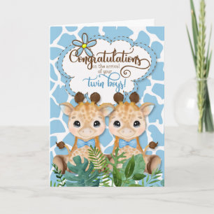 Carte Twin Boys Nouveau thème Baby Jungle Félicitations