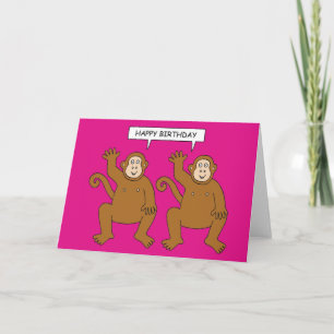 Carte Twin Cartoon Monkeys Saying Happy Birthday