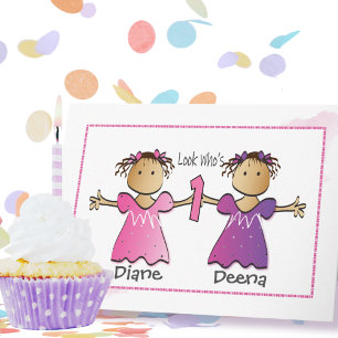 Carte Twin Girls 1er Anniversaire Ethnic Sweet Personnal