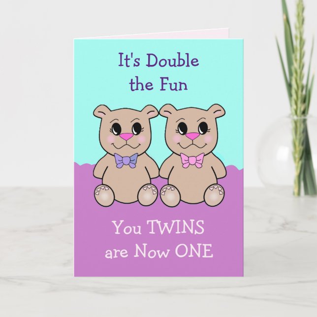 Carte Twin Girls 1st Birthday Card (Devant)