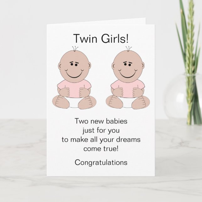 Carte Twin Girls New Born Baby Card (Devant)