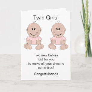 Carte Twin Girls New Born Baby Card