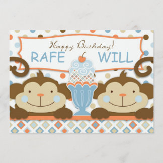 Carte Twin Monkeys & Ice Cream Sundae Anniversaire