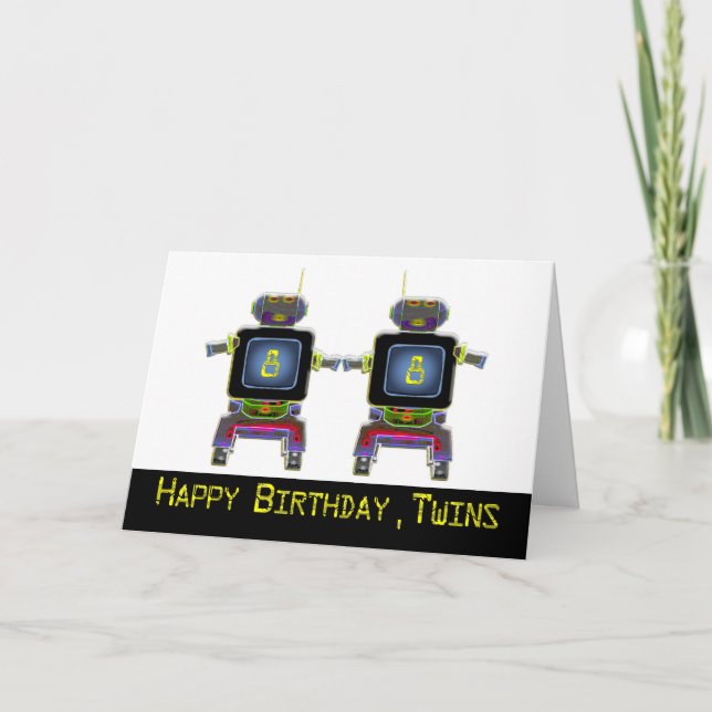 Carte Twin Robot Anniversaire de 8 ans (Devant)