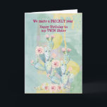 Carte Twin Sister Birthday Watercolor Cactus<br><div class="desc">Une belle carte de cactus aquarelle à envoyer à votre soeur jumelle pour vos anniversaires</div>