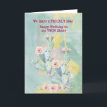 Carte Twin Sister Birthday Watercolor Cactus<br><div class="desc">Une belle carte de cactus aquarelle à envoyer à votre soeur jumelle pour vos anniversaires</div>