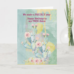 Carte Twin Sister Birthday Watercolor Cactus