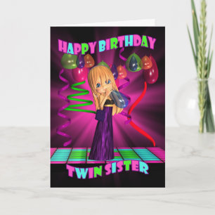 Carte Twin Sister Joyeux Anniversaire avec mignonne peti