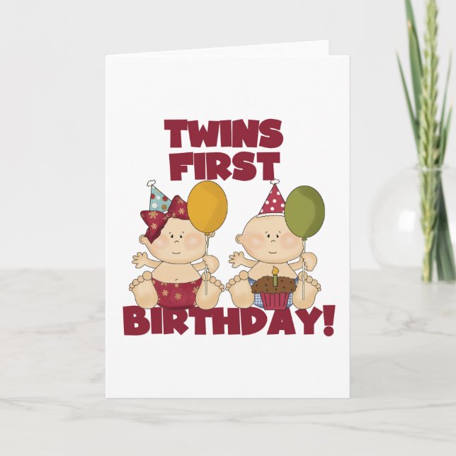 Carte Twins 1er Anniversaire T-shirts et cadeaux garçon/ (Devant)