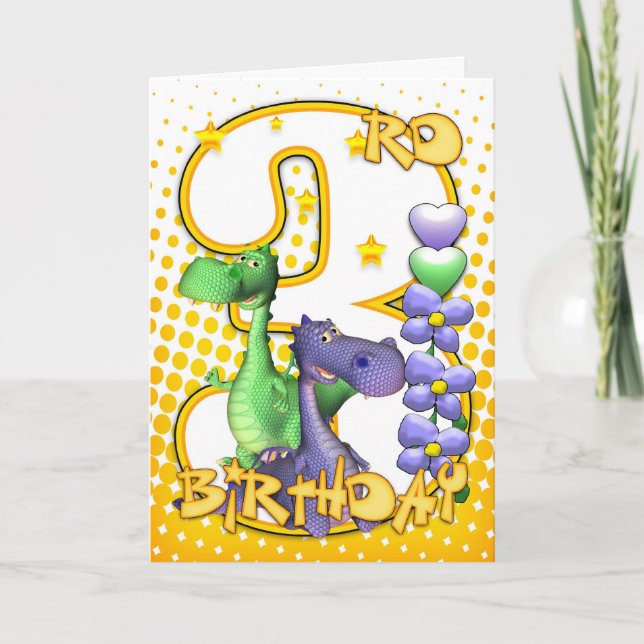 Carte Twins 3rd Birthday Card - Cute Little Dragons (Devant)