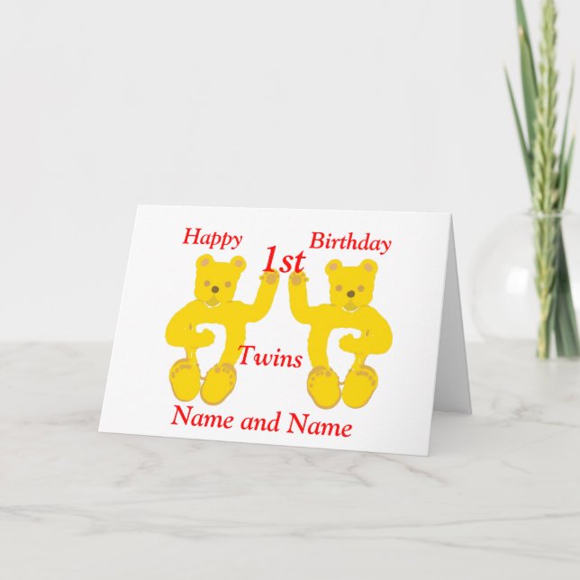 Carte Twins Birthday Card Ajouter des noms age (Devant)