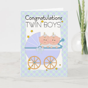Carte Twins - Félicitations Jumeaux Dans Un Pram