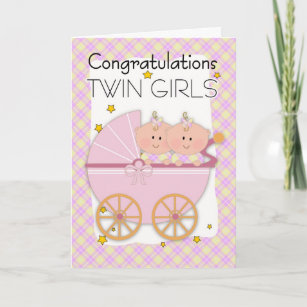 Carte Twins - Félicitations Twin Girls Dans Un Pram