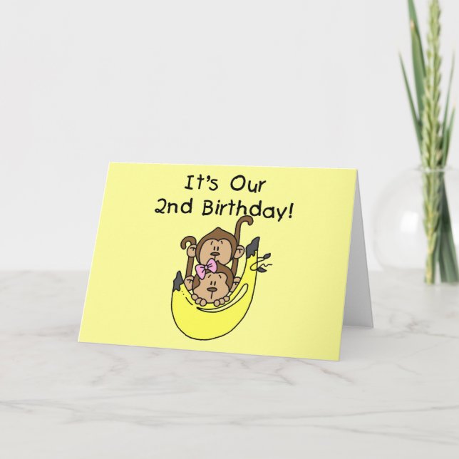 Carte Twins Monkey Boy and Girl 2e anniversaire (Devant)
