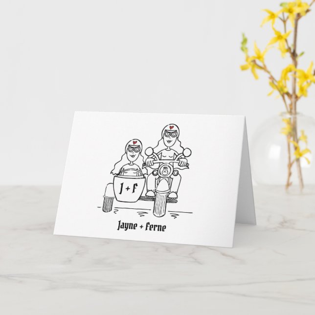 Carte Two Brides Motorbike and Sidecar Wedding (Fleur jaune)