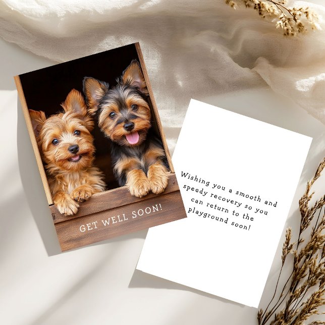 Carte Two Cute Playful Yorkies Get Well Soon (Créateur téléchargé)
