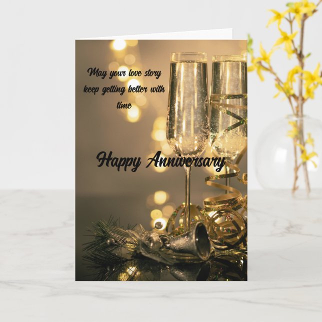 Carte Two Glasses, One Love – Lovely Anniversary Card (Fleur jaune)