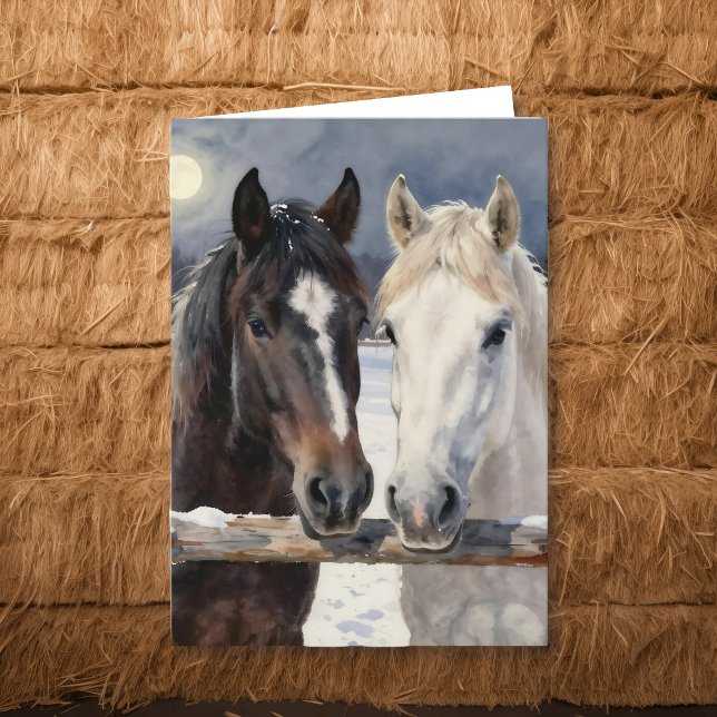 Carte Two Horses on a Snowy Farm | Thinking About You (Créateur téléchargé)