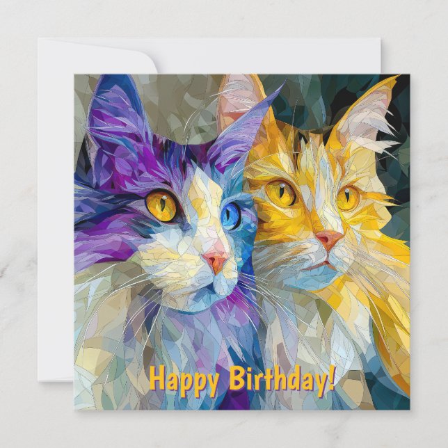 Carte Two Purple and Yellow Cats (Devant)
