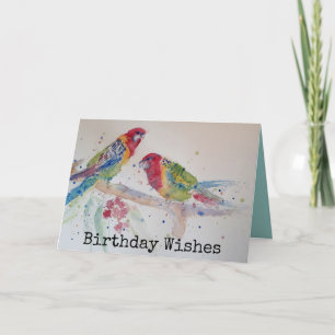 Carte Two Rosella Parrots Watercolour Birthday Card