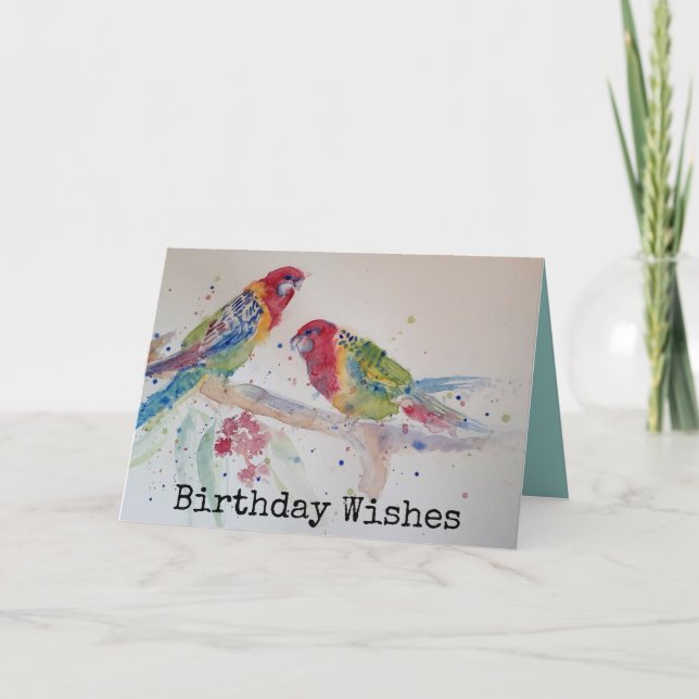 Carte Two Rosella Parrots Watercolour Birthday Card (Devant)