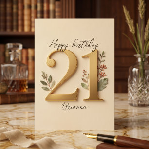 Carte Typographie botanique élégante en or pour 21e anni