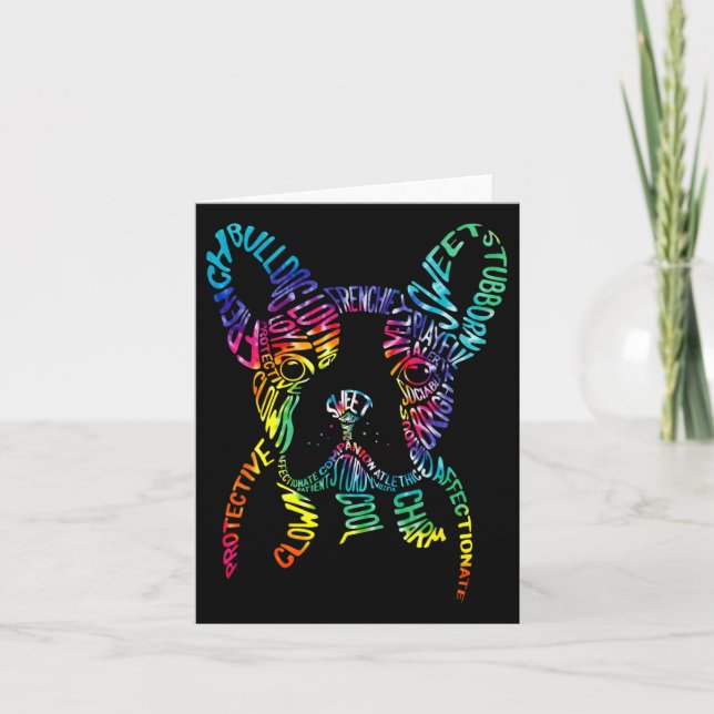Carte Typographie Bulldog Tie Dye Art graphique Frenchie (Devant)