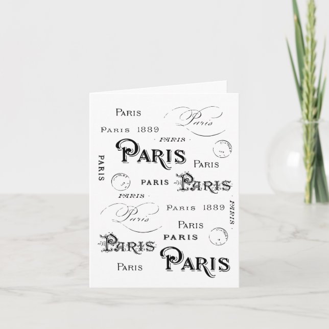 Carte Typographie Calligraphie Paris France Tour Eiffel (Devant)