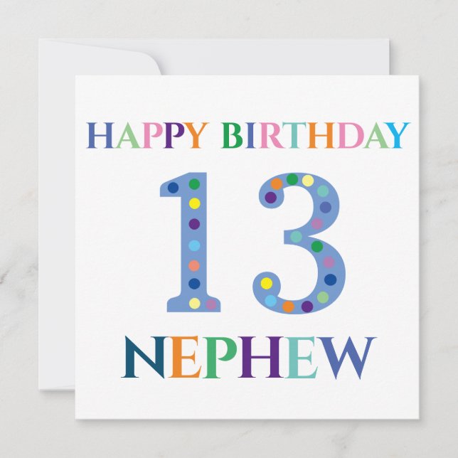 Carte Typographie colorée Joyeux anniversaire 13 Nephew (Devant)