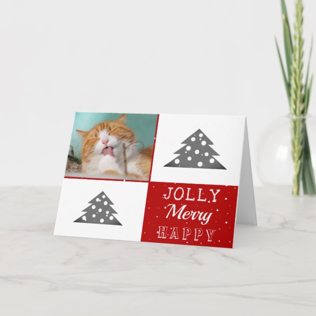 Carte TYPOGRAPHIE de chat mignon Noël arbre Photo (Devant)