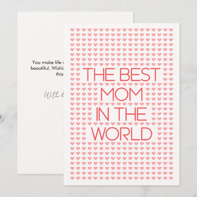Carte Typographie de coeurs rose pastel simple pour la f (Devant / Derrière)