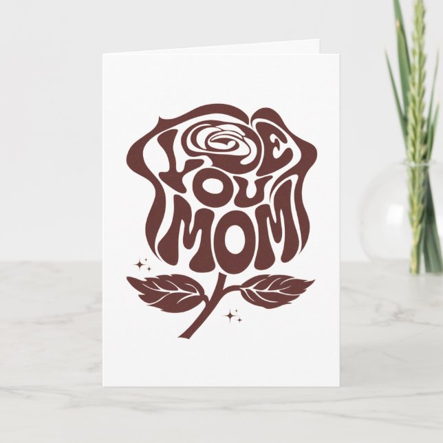 Carte Typographie de rose pour maman que j'aime (Devant)