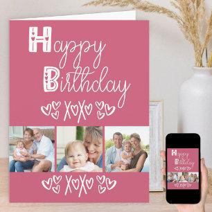 Carte Typographie du Doodle rose 3 photo Anniversaire