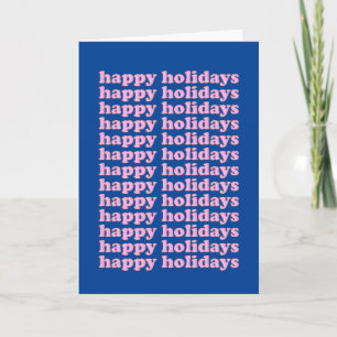 Carte Typographie Joyeuses Fêtes en rose et bleu