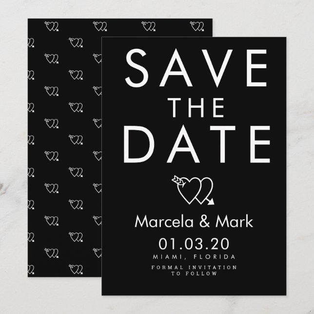 Carte Typographie Moderne Noir Blanc Cœur Enregistrer Le (Devant / Derrière)