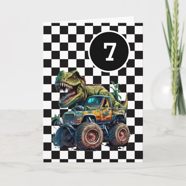 Carte Tyrannosaurus Rex Monster Truck 7e anniversaire (Devant)