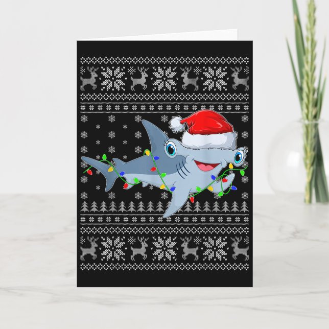 Carte Ugly Sweater Xmas Lights Santa Hammerhead Shark Ch (Devant)