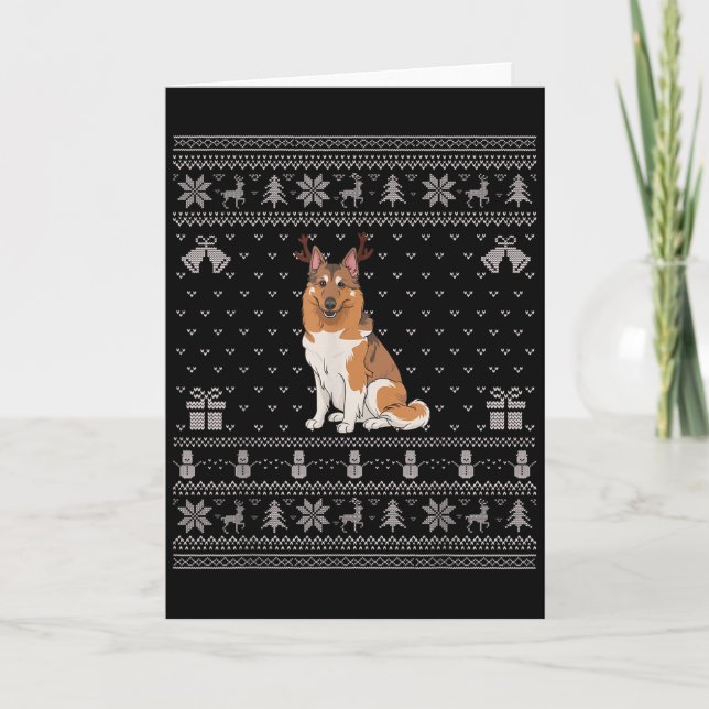 Carte Ugly Xmas Sweater Norwegian Elkhound Dog Reindeer  (Devant)