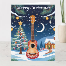Carte Ukulele instrument de musique neige gros Noël