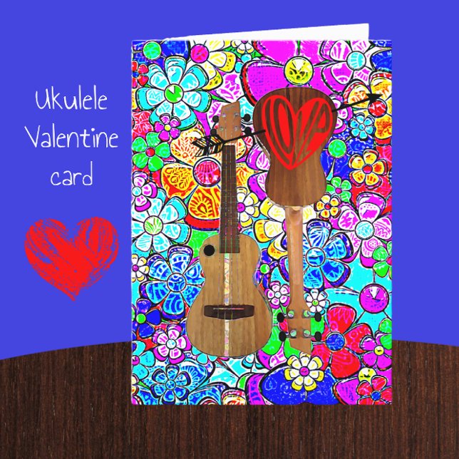 Carte Ukulele Music Mood Flowers Heureuse Sainte-Valenti (Créateur téléchargé)