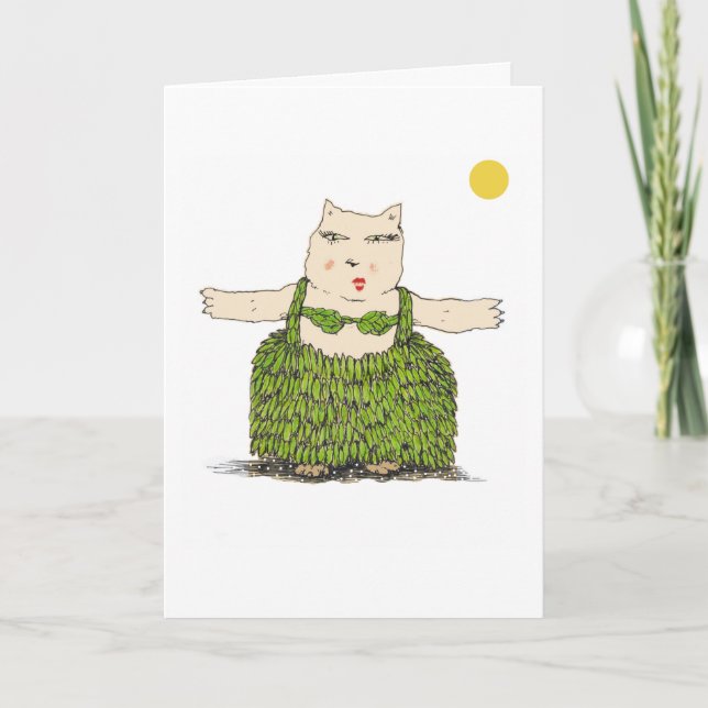 Carte Ula, Exotic Hula Cat Card from Denis Gaston Art (Devant)