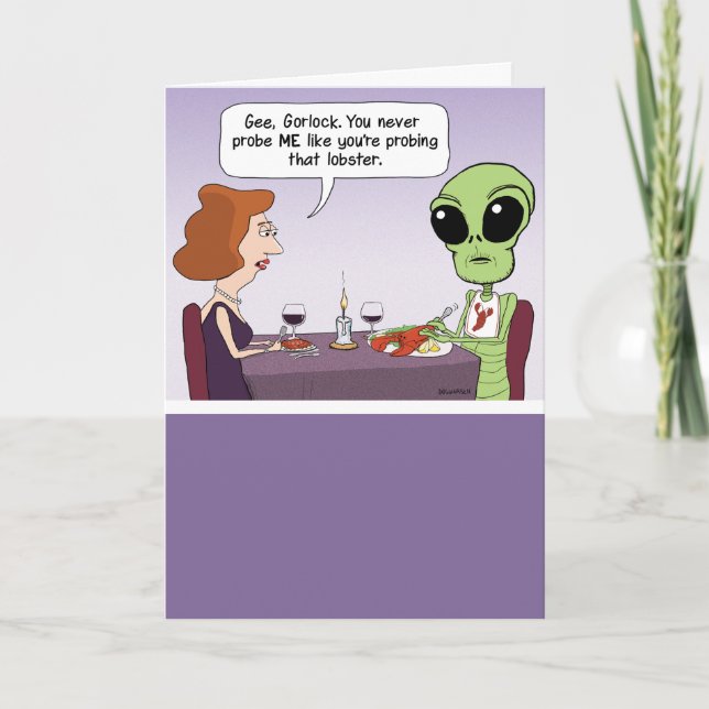 Carte Un Alien amusant qui tire un homard Anniversaire (Devant)