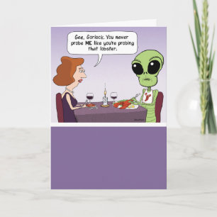 Carte Un Alien amusant qui tire un homard Anniversaire