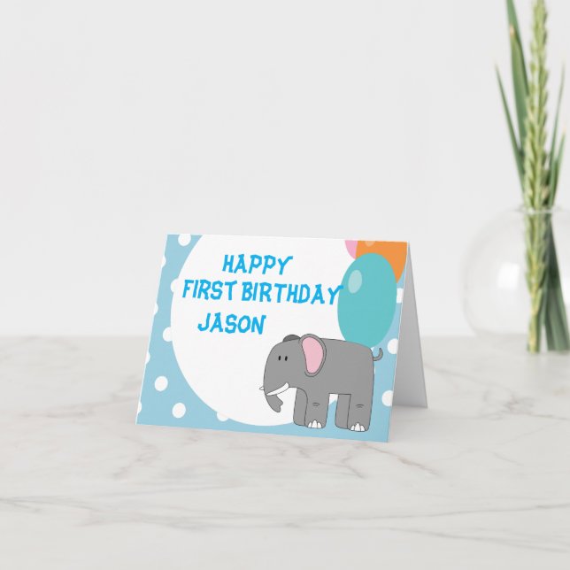 Carte Un an bébé éléphant, anniversaire (Devant)