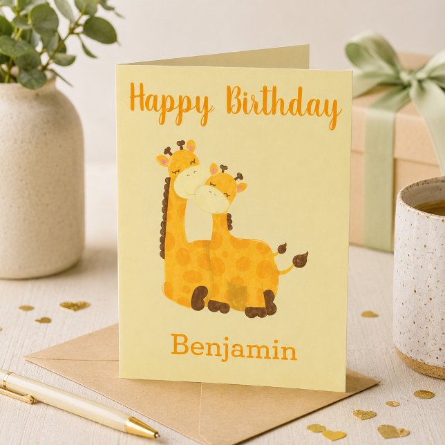 Carte Un anniversaire de bébé avec des girafes (Créateur téléchargé)