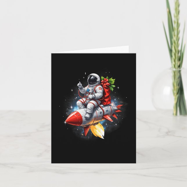 Carte Un astronaute à cheval Rocket Planètes Drôle Noël  (Devant)