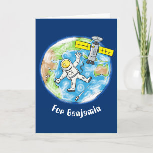 Carte Un astronaute amusant dans l'espace et la bande de