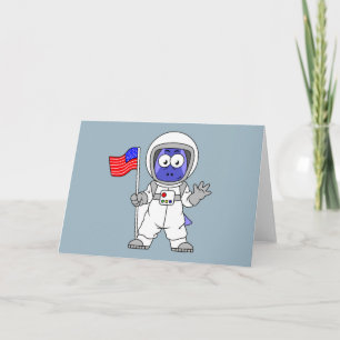 Carte Un astronaute parasaurolophus tient le drapeau amé